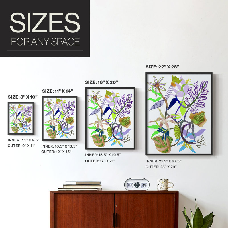 Fleur du sort II, reproduction encadrée - bois massif, Noir, noir, noir, noir, H 30 po x l 24 po