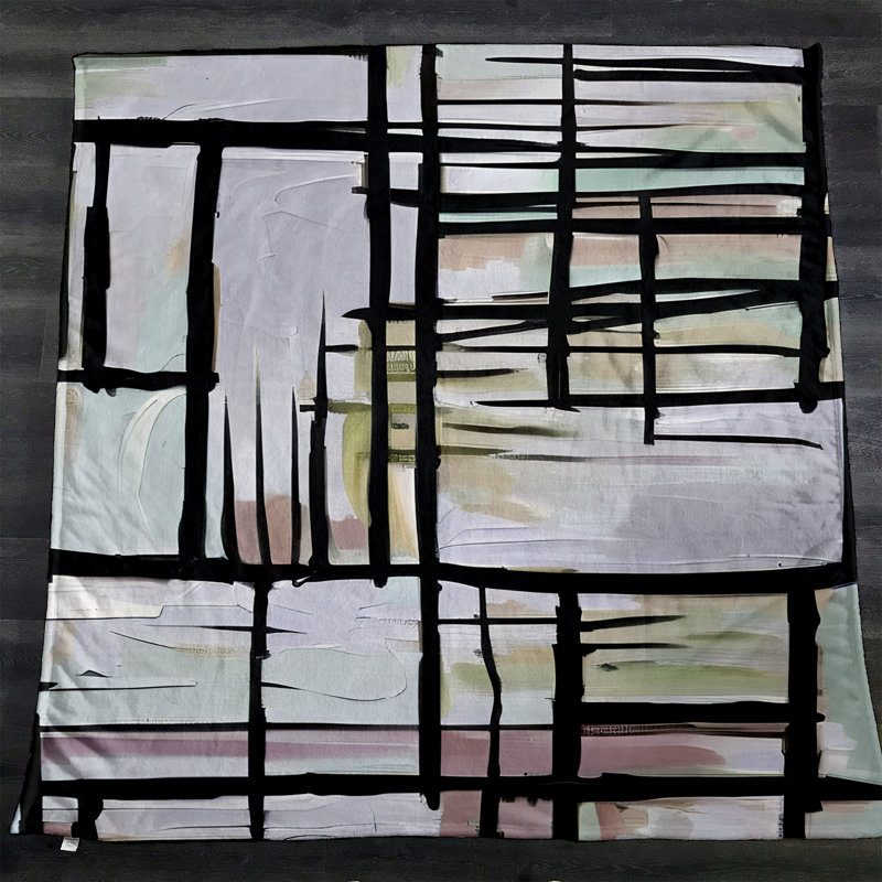 Throw Blanket, 51" W x 60" L, Striped/Abstract, Purple/Red/Green/Black