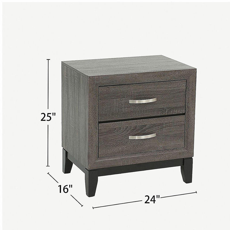 Two-Tone Wooden Nightstand with 2 Drawers, Foil Grey and Black