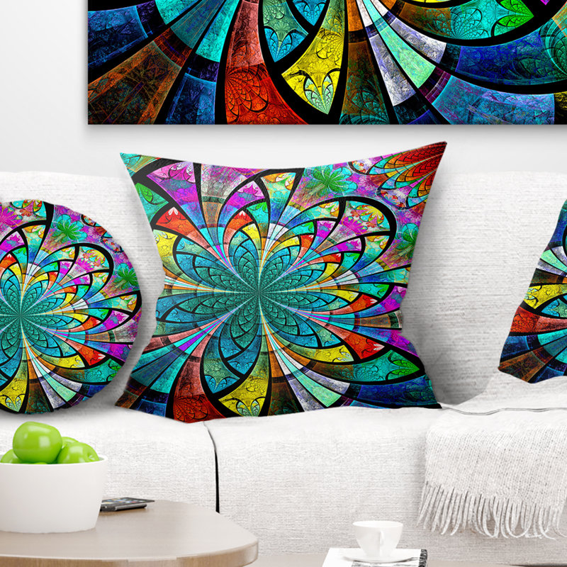 Multi Color Large Fractal Flower Pattern - Floral Printed Pillow, 16 po x 1 po, Coussin décoratif