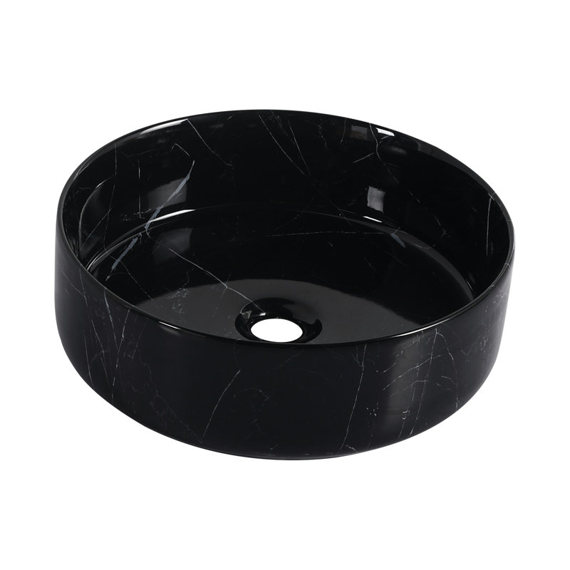 Ceramic Round Above - Counter Bathroom Sink, Black And White Patterns, Low Water Absorption, Three Layer Glaze, Easy To Clean, 15.73 In Dimensions, 19.04 Lb Sink With Configuration, High Temperature
