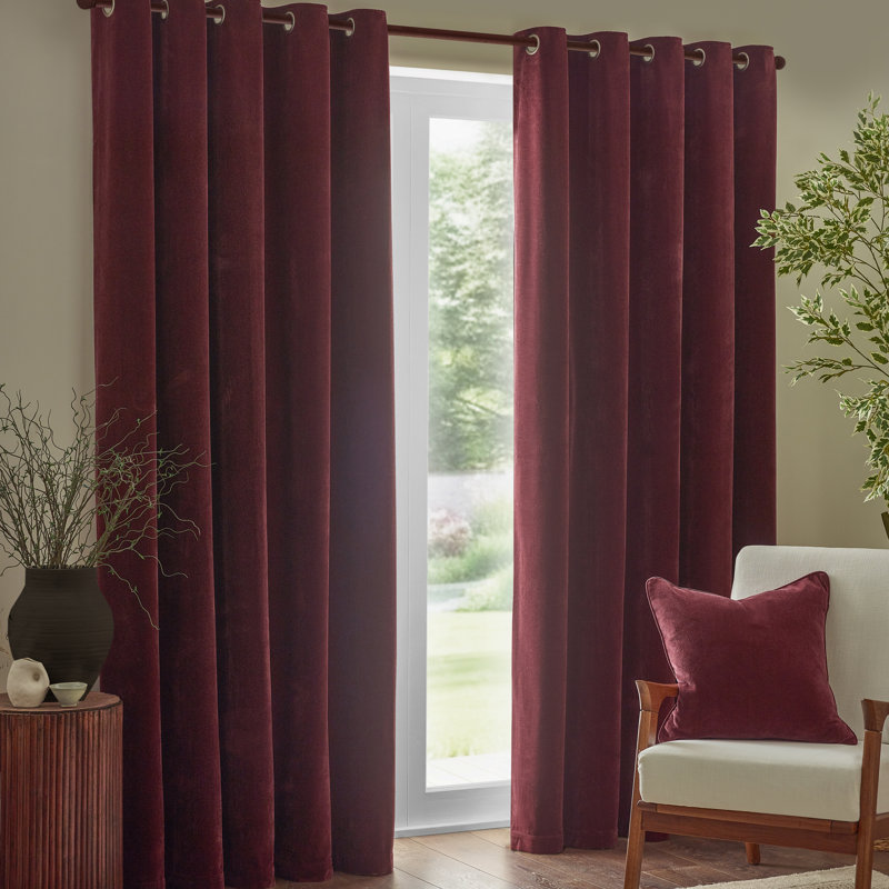 Heavy Chenille Room Darkening Curtain Panel Pair, Beetroot, 168cm Width x 229cm Drop