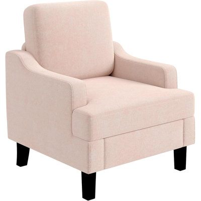 Chenille Mid-Century Modern Accent Chair, Wood & Iron Frame Armchair with Soft Upholstery for Living Room Bedroom