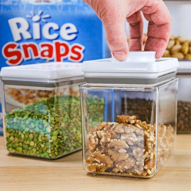 4-Piece 1L Airtight Pantry Storage Container Set – Clear Plastic Stackable Food Jars With Push Button Lids For Cereal, Baking Ingredients, Sugar, Snacks, Flour, Coffee & More