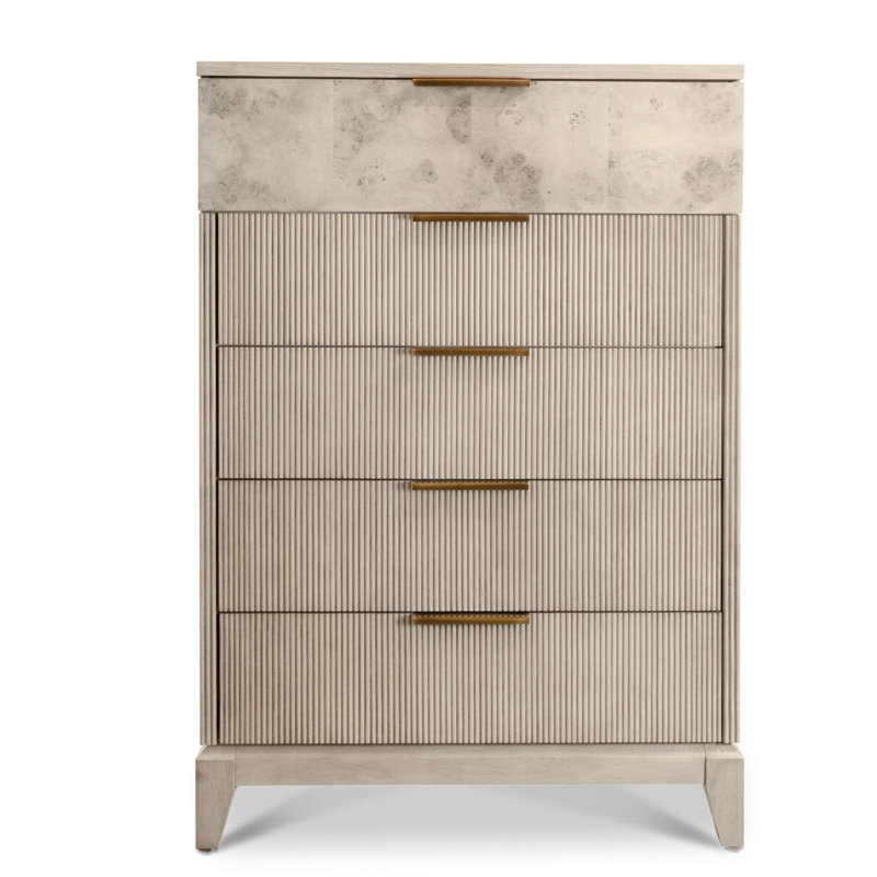 Commode 5 tiroirs Amsden - Finition rose cendré, Crème