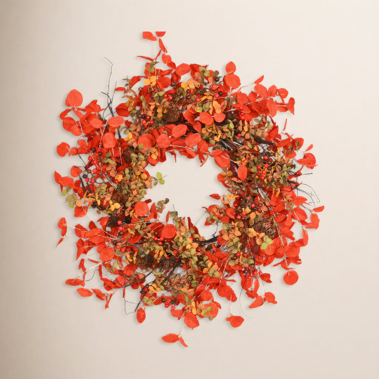 24" Handcrafted Foliage, Berry Thanksgiving Wreath, Orange