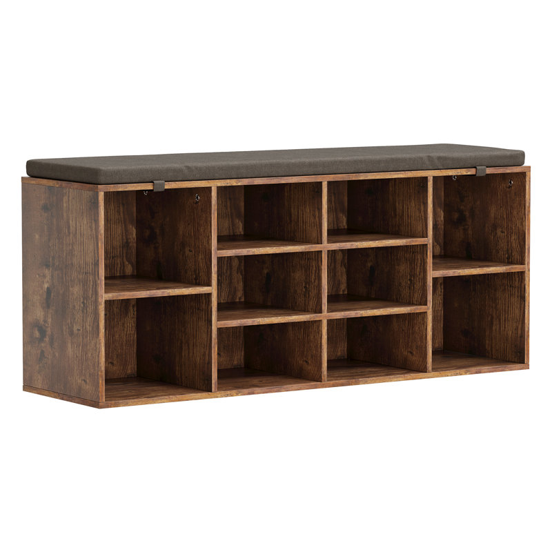 Modern 10 Pair Shoe Storage Cabinet, Shoe Bench with Cushion, Entryway Shoe Rack, Brown