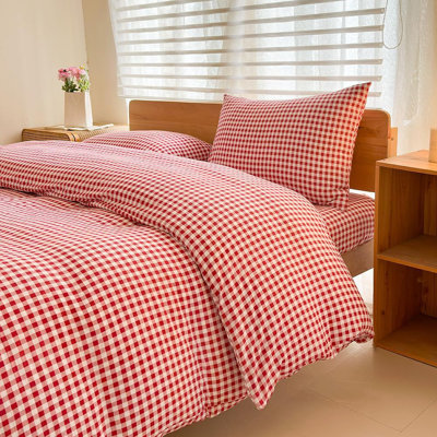 Gingham Duvet Cover Set, Grid Simple Geometric Square Pattern Comforter Cover, Soft Plaid Washed Microfiber Bedding Cover