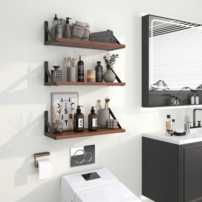 Ensemble de 3 tablettes flottantes, tablettes murales pour la cuisine de la chambre à coucher, tablettes en bois robustes avec supports en métal, solution de rangement peu encombrante