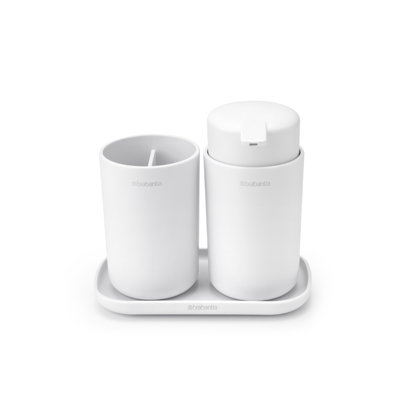 Brabantia Renew Bathroom Countertop Accessory Set - Soap Dispenser Toothbrush Holder and Tray