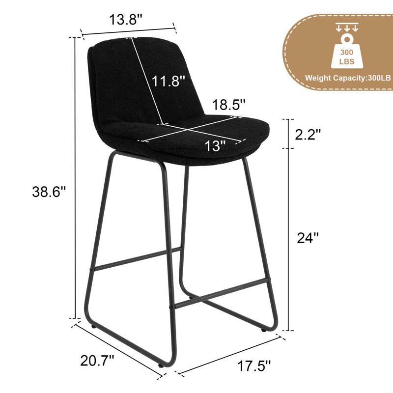 Upholstered Metal Frame Bar & Counter Stools With Backs (Set Of 4), Black