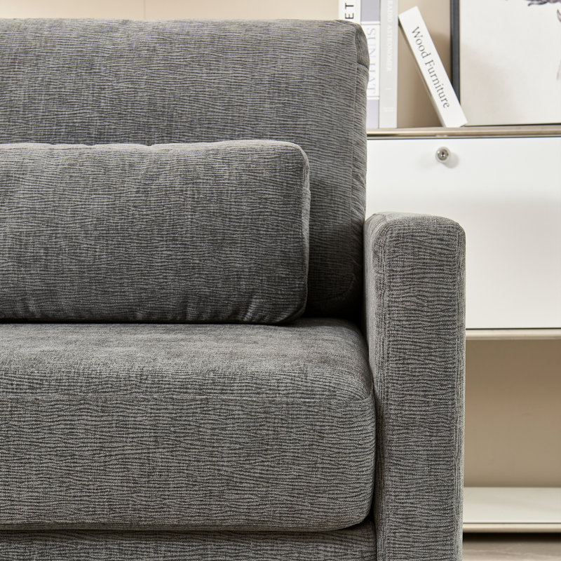 Fauteuil en chenille avec coussin en bois massif Classy, Gris chenille