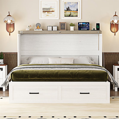 Murphy Cabinet Bed Foldable Platm Bed With Charging Station