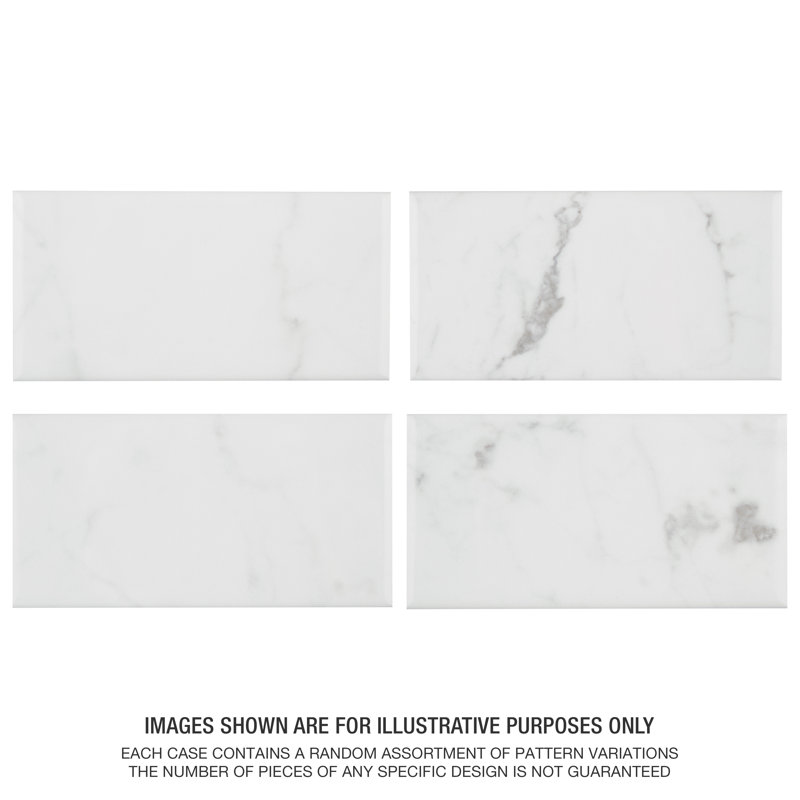 Classico Carrara 3" x 6" Ceramic MarbleLook Subway Tile