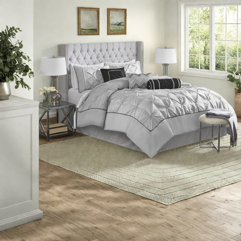 Elegant Grey Polyester Bedding Sets, Tufted Sophistication For Home