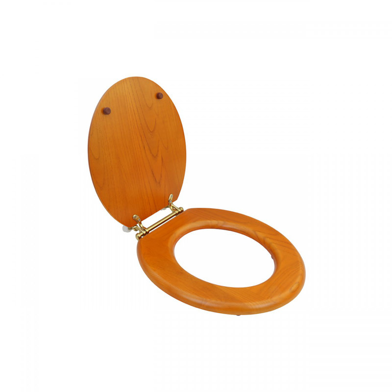Round Toilet Seat and Lid, Golden Oak, Brass