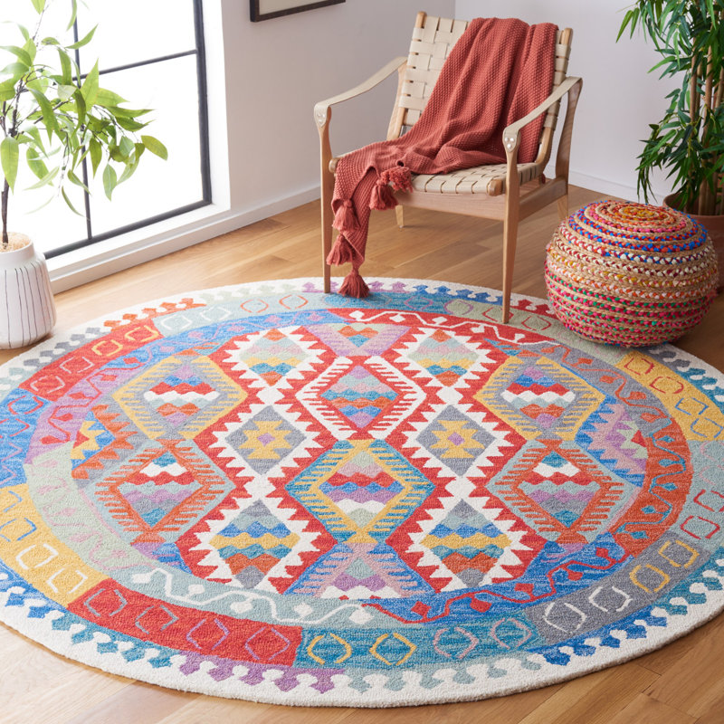 Tapis ivoire / rouge Horwich 407, Rond 7 pi