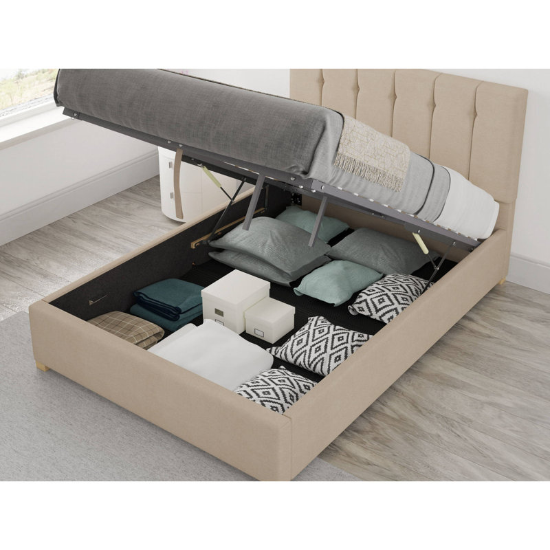 Hutridge Upholstered Ottoman Storage Bed, Small Double (4'), Beige