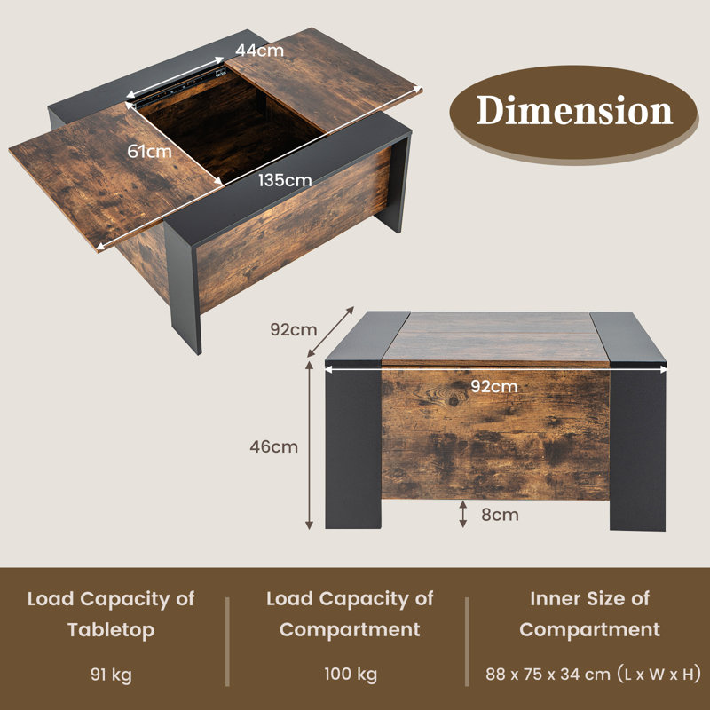 Nadila Coffee Table with Storage, Rustic Brown