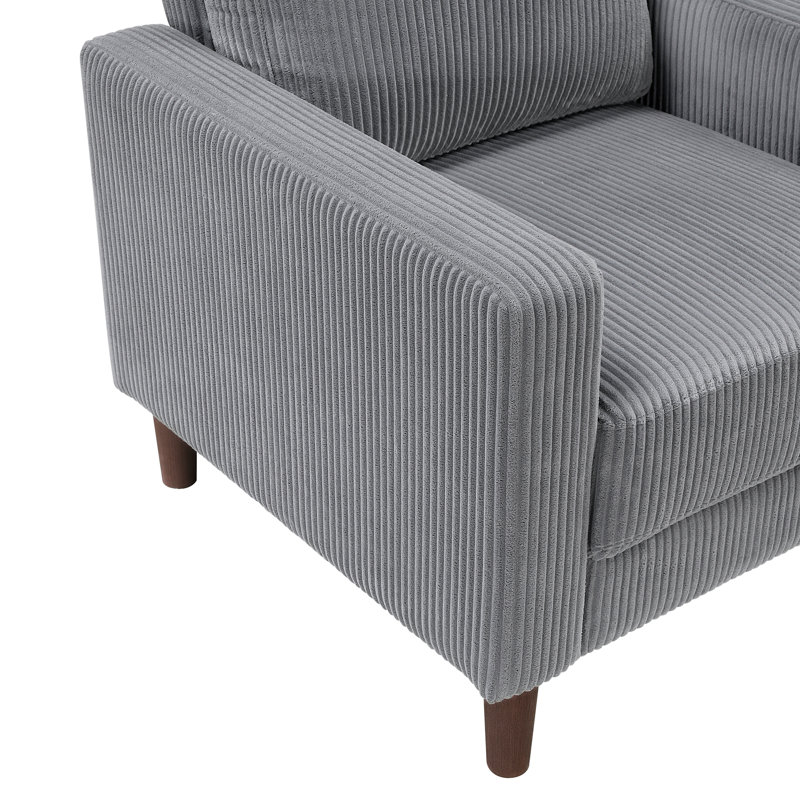 Meuble de salon moderne et contemporain en velours côtelé gris avec coussin confortable en bois massif, Gris