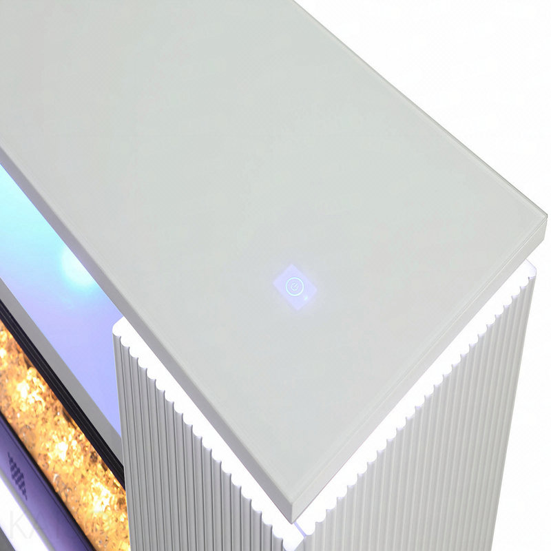 Meuble télé de style contemporain avec foyer électrique, contrôle de température à 3 niveaux de finition blanche pour le salon principal