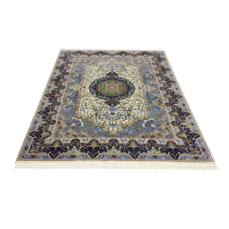 Tapis bleu / jaune / noir en laine noué à la main Platth