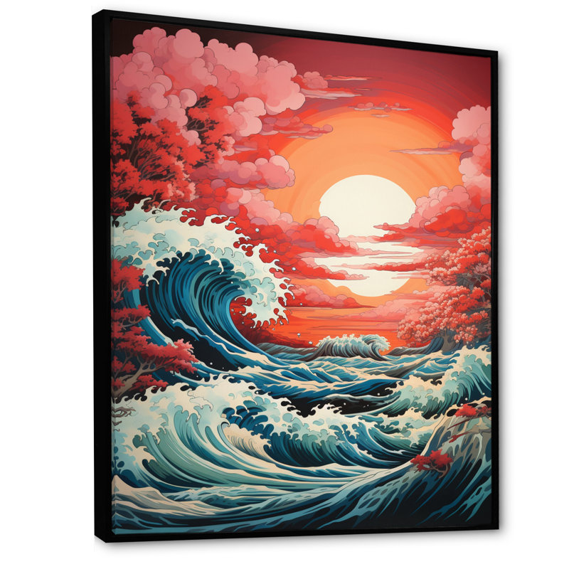 " Dramatic Ocean Waves V ", Black Floater Framed, 32" H x 16" W x 1" D
