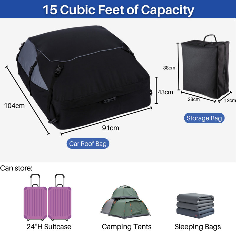 15 Cubic Feet Waterproof Vehicle Roof Travel Bag