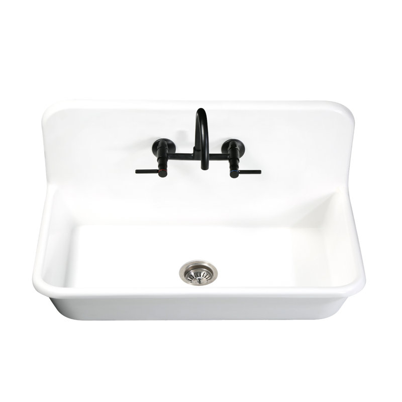 Kingston Brass Arcticstone 36-Inch Solid Surface White Stone Apron-Front 2-Hole Single Bowl Top-Mount Kitchen Sink