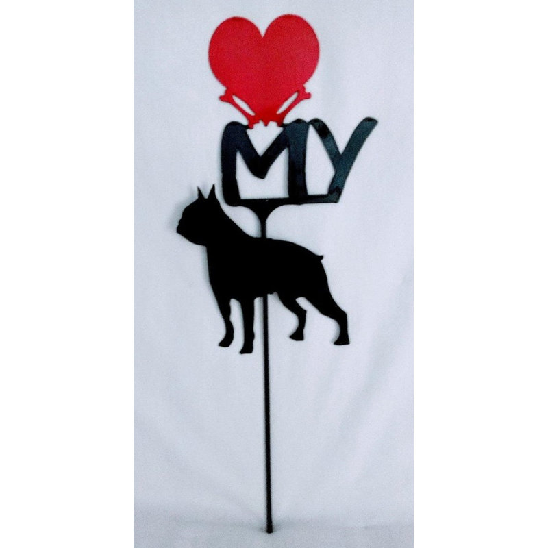Signe de jardin Bouledogue français «Love My Heart»