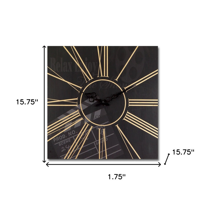Ensemble de deux horloges murales de cinéma carrées noires et dorées