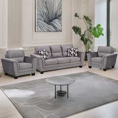 Beeston Fabric Sofa & Two Chair Set, Gray
