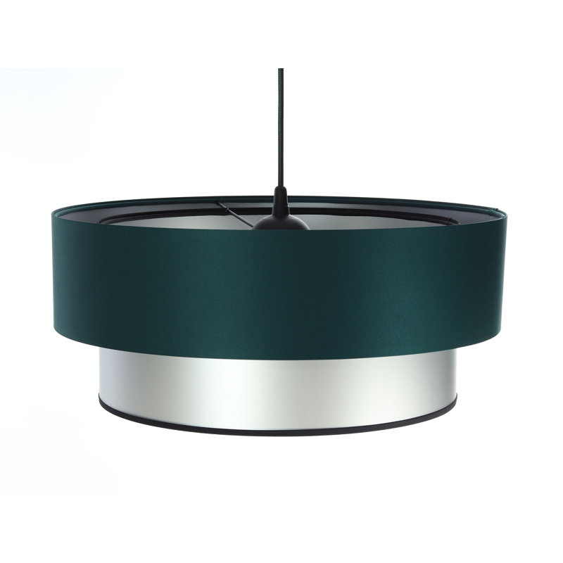 Rivington 1 - Light Black/Silver Drum Pendant, Dark Green/Silver, 20cm H x 60cm W x 60cm D