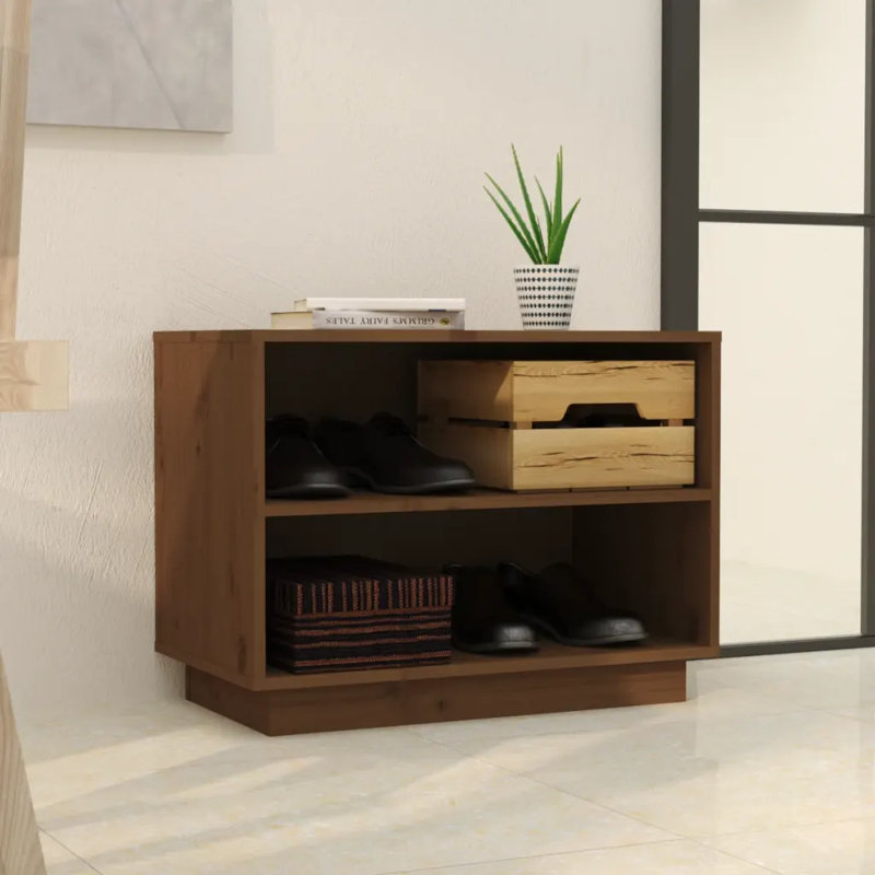 4 Pair Solid Wood Shoe Storage Cabinet, Brown