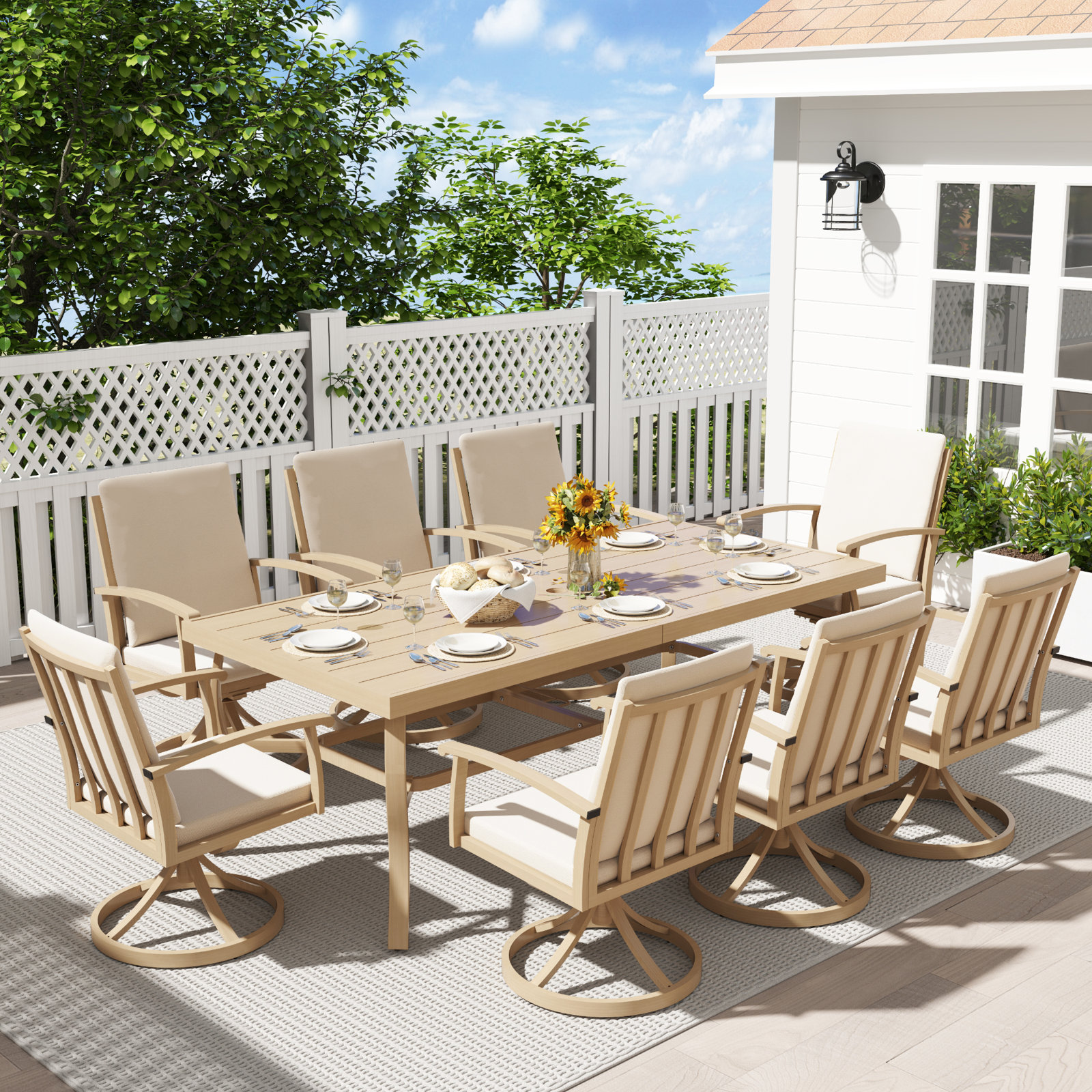 Whittlesey 84" Patio Dining Set, Beige, 8
