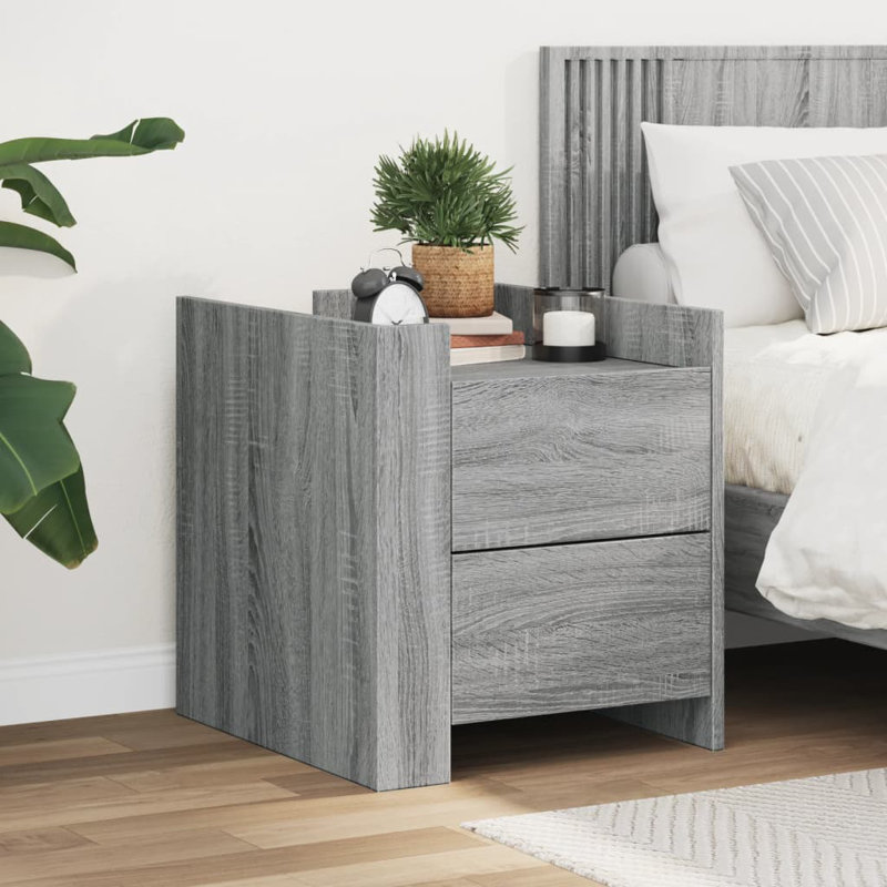 Radhiya 45cm W Manufactured Wood Bedside Table, Grey Sonoma