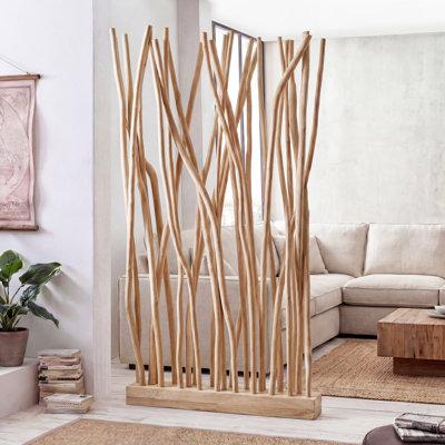 Tranquil 39.4" x 68" Rustic Natural Teak Wood Branch Freestanding Room Divider, Decorative Sculptural Wooden Floor Screen Partition