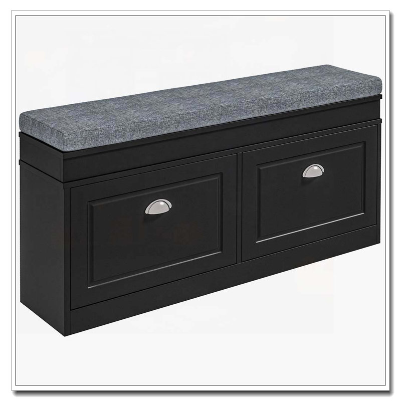 Banc à chaussures pour vestibule, rangement avec coussin, 2 tiroirs, tablette réglable, Gris / Noir