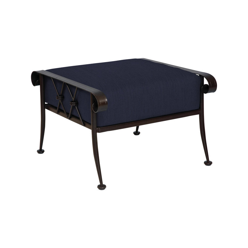 Derby Outdoor Ottoman, Canvas Navy Sunbrella® Canvas, Chestnut Brown