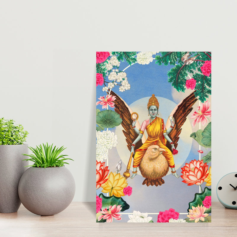 Déesse indoue, cadre floral coloré, oiseau serein traditionnel, fleur de lotus, art mural, H 18 po x l 12 po