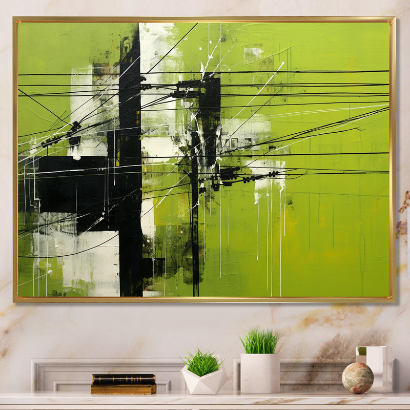 Lignes électriques Minimalist Olive, Cadre flottant doré, H 34 po x l 44 po
