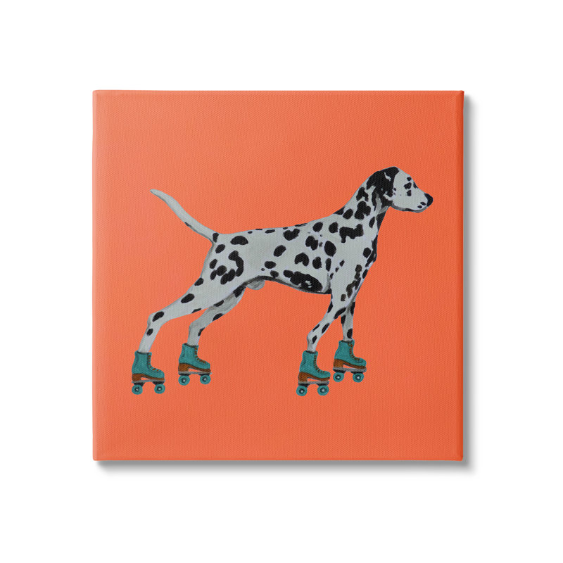 Au-600-Toile, peinture dalmatienne orange sur toile par Coco De Paris, peinture, H 17 po x l 17 po x P 1,5 po