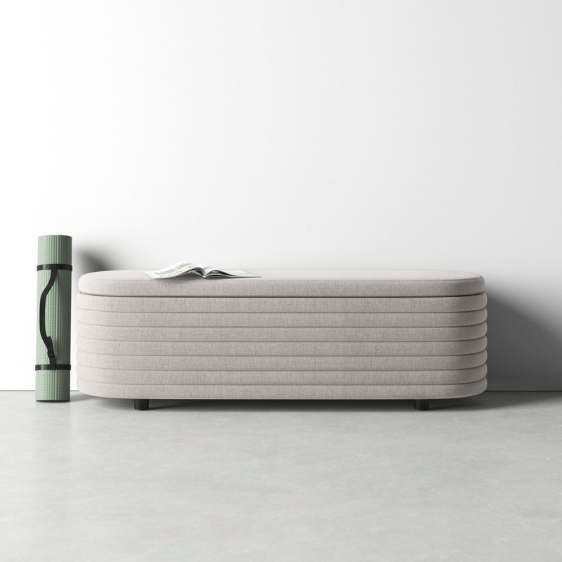 Delray Upholstered Flip Top Storage Bench, Light Grey Linen