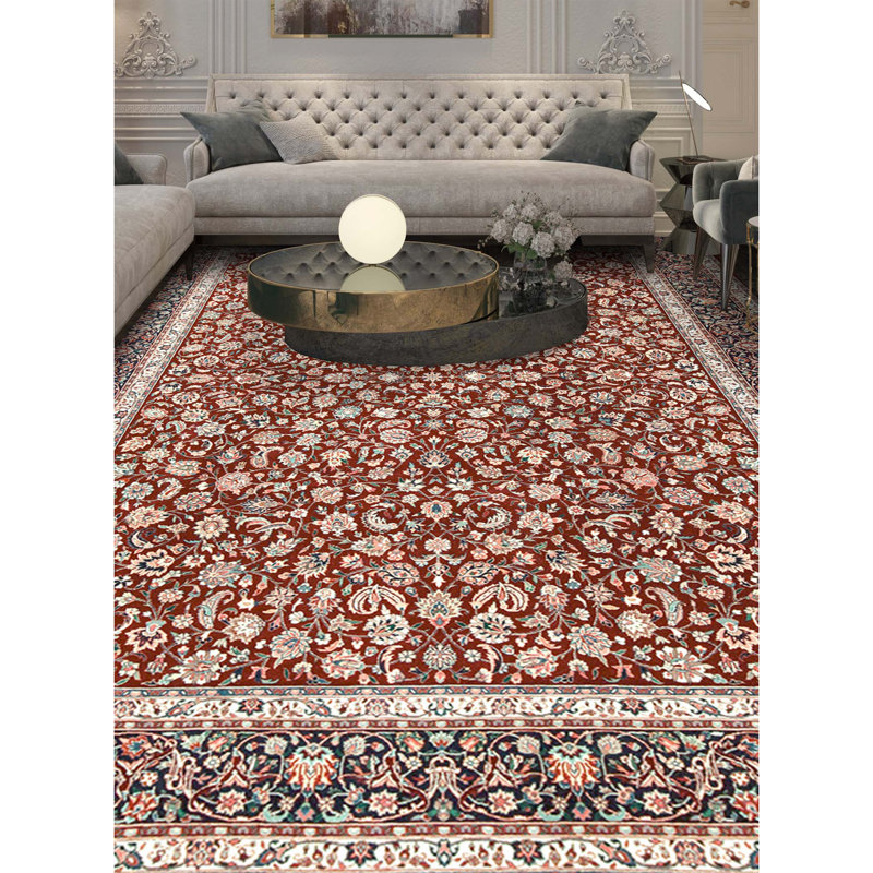 Tapis bleu marine et vin de haute qualité noué à la main