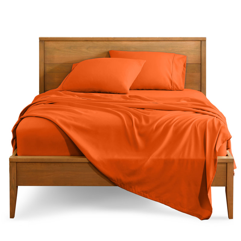 Ensemble de draps en microfibre Bare Home, Ensemble de draps pour lit simple TG + 1 drap-hous, Orange