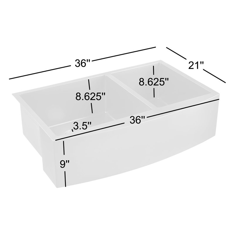 36" Atlas 60/40 Offset Double-Bowl Stainless Steel Farmhouse Sink with Curved Apron, Matte Gold