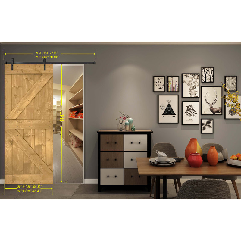Porte de grange en bois massif DIY 3 en 1 pour chambres, espaces de rangement, placards, Chêne doré, 24 po x 84 po