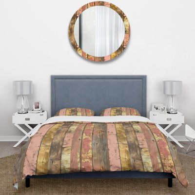 Ensemble de housse de couette Country Blush Brown and Gold Wood Plank III - Country