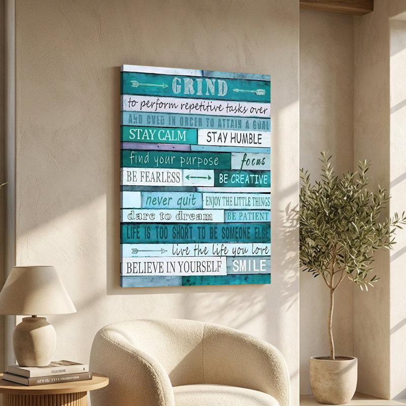 Rustic Wooden Plank Motivational Quote Collage Graphic Art Canvas