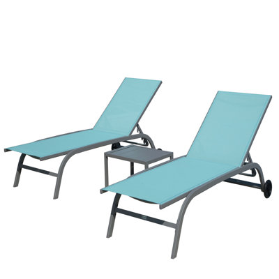 Chaise Lounge Outdoor - Sophisticated Design, Protected Lake Blue Chairs With Wheels 5 Positions, Space Saving